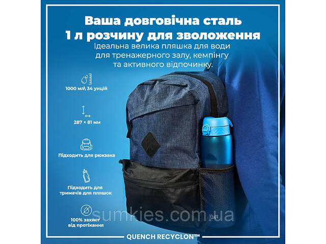Пляшка для води ION8 1000 мл. (ЕКО пляшка) BPA Free, Blue - Фото 5