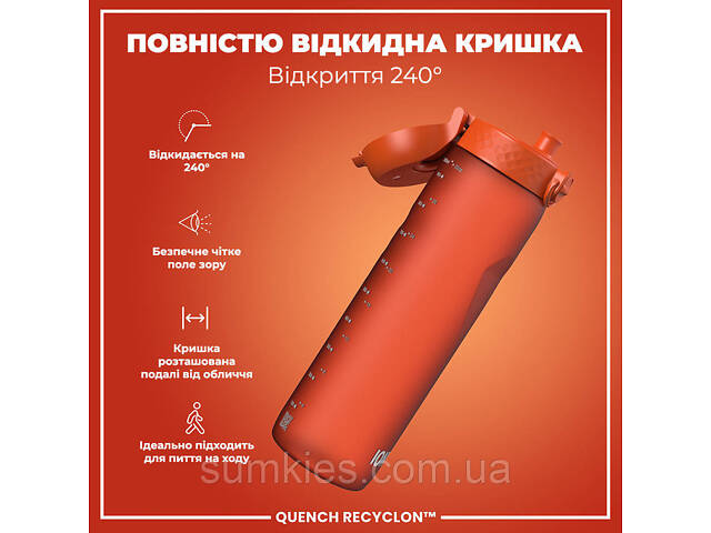 Пляшка для води ION8 1000 мл. (ЕКО пляшка) BPA Free, Hearty Orange - Фото 3