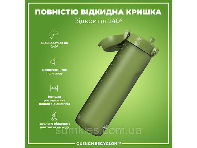 Пляшка для води ION8 1000 мл. (ЕКО пляшка) BPA Free, Khaki Green - Фото 3