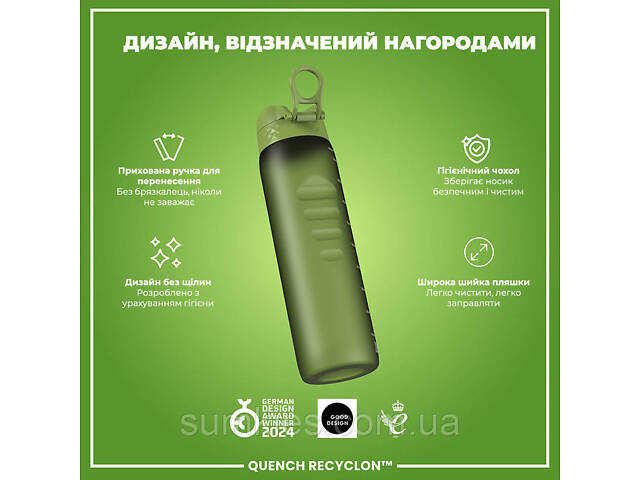 Пляшка для води ION8 1000 мл. (ЕКО пляшка) BPA Free, Khaki Green - Фото 4