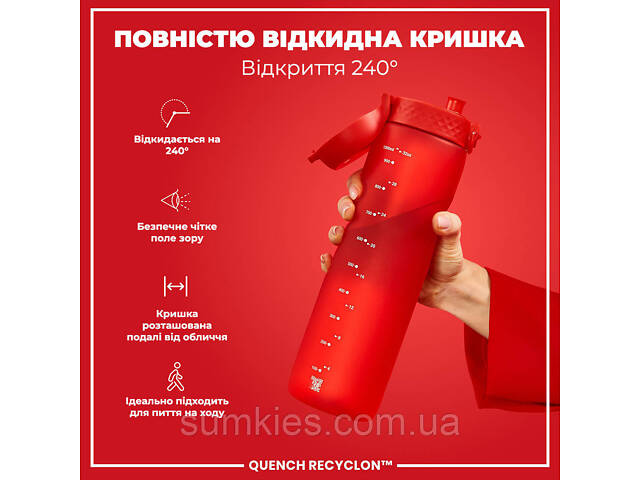 Пляшка для води ION8 1000 мл. (ЕКО пляшка) BPA Free, Red - Фото 3