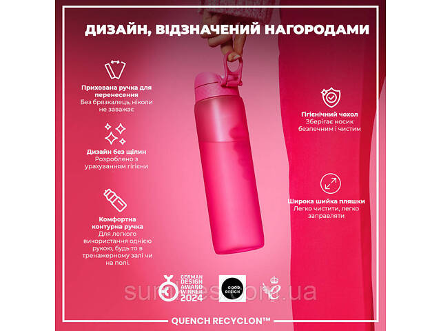 Пляшка для води ION8 1000 мл. (ЕКО пляшка) BPA Free, Pink - Фото 4