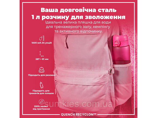 Пляшка для води ION8 1000 мл. (ЕКО пляшка) BPA Free, Pink - Фото 5