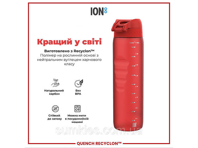 Пляшка для води ION8 1000 мл. (ЕКО пляшка) BPA Free, Red - Фото 6