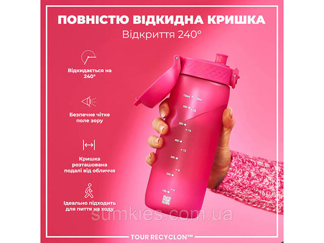 Пляшка для води ION8 750 мл. (ЕКО пляшка) BPA Free, Pink - Фото 3