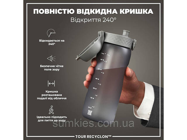 Пляшка для води ION8 750 мл. (ЕКО пляшка) BPA Free, Grey - Фото 3