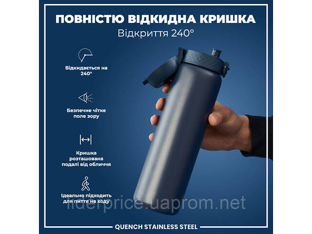 Бутылка для воды металлическая ION8 1200 мл. Stainless Steel, Ash Navy, Оригинал! - Фото 3