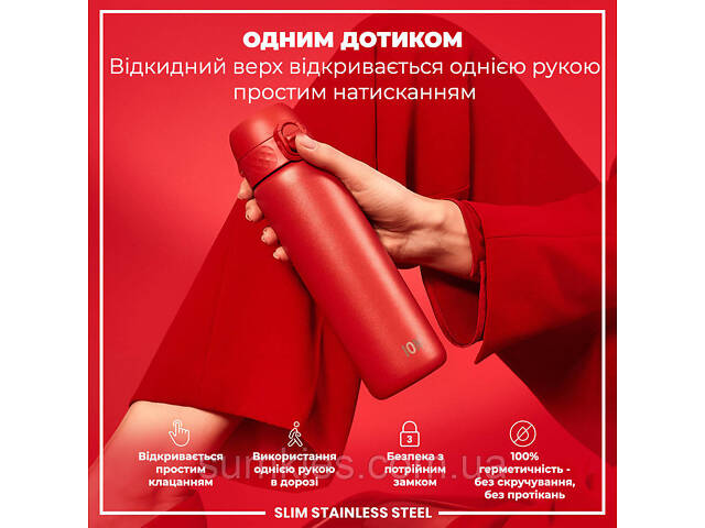 Пляшка для води металева ION8 600 мл. Stainless Steel , Red - Фото 2