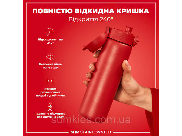 Пляшка для води металева ION8 600 мл. Stainless Steel , Red - Фото 3
