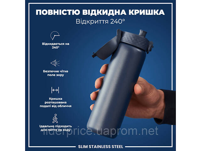 Бутылка для воды металлическая ION8 600 мл. Stainless Steel, Ash Navy, Оригинал! - Фото 3