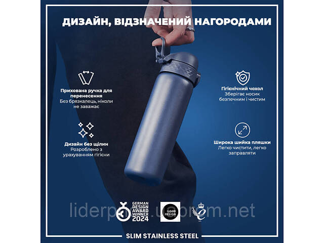 Бутылка для воды металлическая ION8 600 мл. Stainless Steel, Ash Navy, Оригинал! - Фото 4