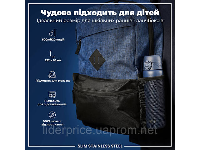 Бутылка для воды металлическая ION8 600 мл. Stainless Steel, Ash Navy, Оригинал! - Фото 5