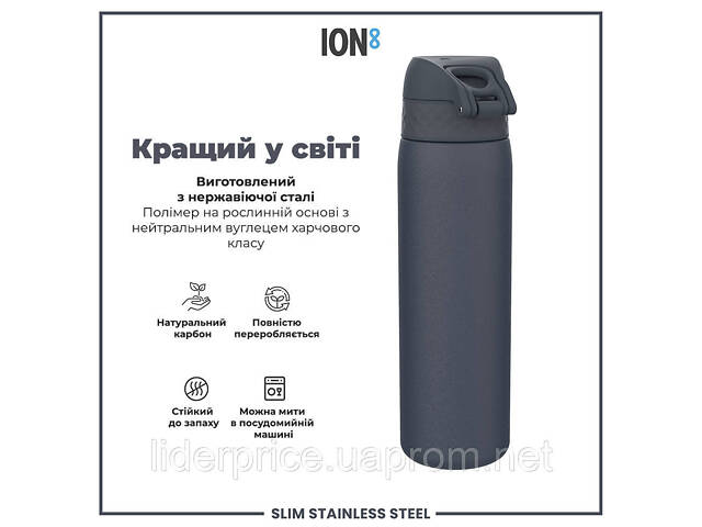 Бутылка для воды металлическая ION8 600 мл. Stainless Steel, Ash Navy, Оригинал! - Фото 6