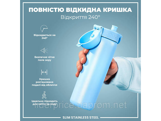 Бутылка для воды металлическая ION8 600 мл. Stainless Steel, Alaskan Blue, Оригинал! - Фото 3