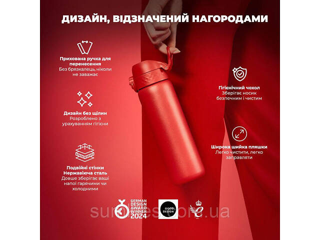 Пляшка для води металева вакуумна ION8 500 мл. Vacuum Insulated, Red - Фото 5