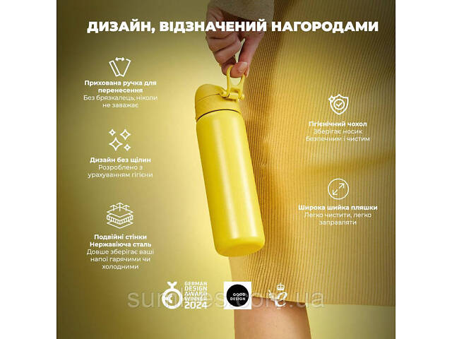 Пляшка для води металева вакуумна ION8 500 мл. Vacuum Insulated, Yellow - Фото 4