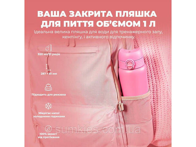 Пляшка для води металева вакуумна ION8 920 мл. Vacuum Insulated, Rose Bloom - Фото 5