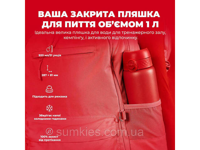 Пляшка для води металева вакуумна ION8 920 мл. Vacuum Insulated, Red - Фото 5
