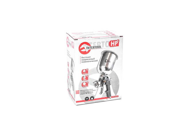 Пневмопистолет лакокрасочный Intertool верхний бак (металл) 600 мл d=1.5 мм (PT-0205) - Фото 2