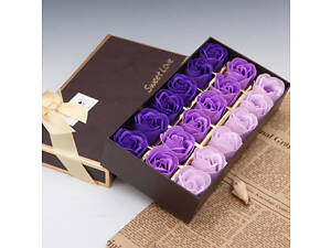 Подарунковий набір мила у вигляді пелюсток троянд, мильні троянди. Троянди з мила 18шт фіолетові