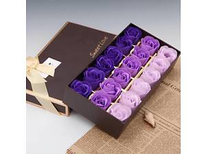 Подарунковий набір мила у вигляді пелюсток троянд, мильні троянди 18 шт. фіолетові — ароматне мило-подарунок RESTEQ