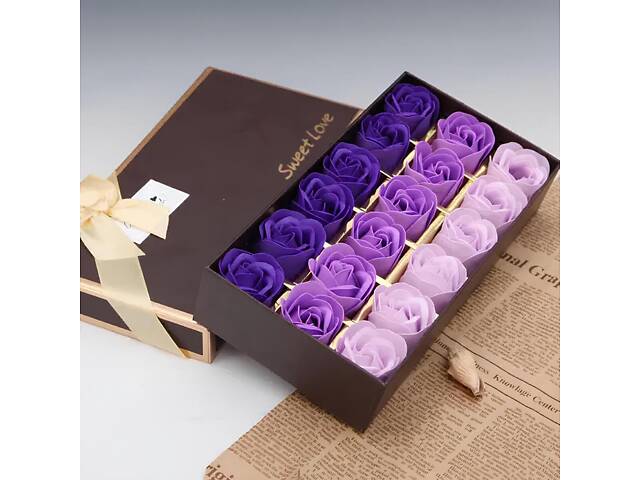 Подарунковий набір мила у вигляді пелюсток троянд, мильні троянди 18 шт. фіолетові — ароматне мило-подарунок RESTEQ - Фото 1