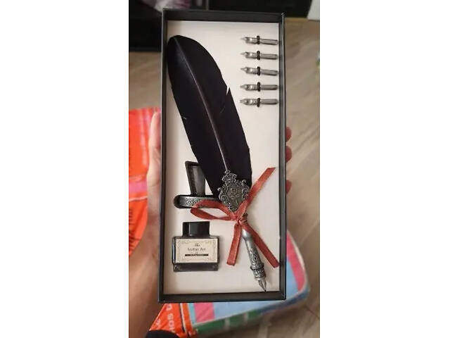 Подарунковий набір з пір’ївкою та чорнильницею RESTEQ — стильний набір для каліграфії та ручного письма - Фото 2