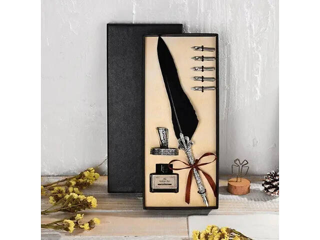 Подарунковий набір з пір’ївкою та чорнильницею RESTEQ — стильний набір для каліграфії та ручного письма - Фото 5