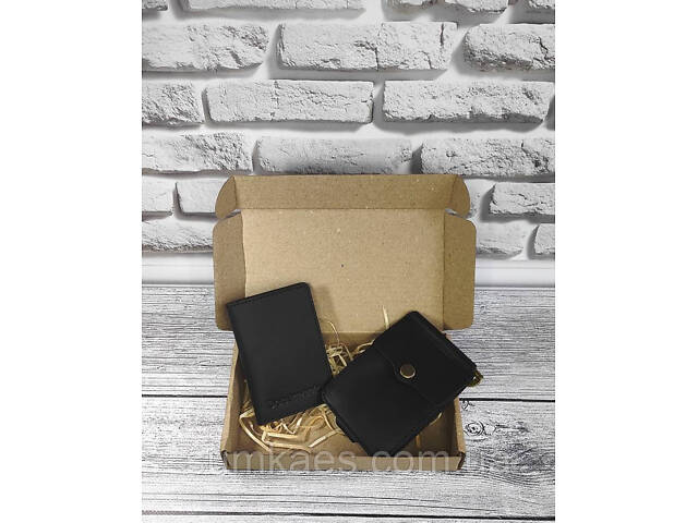 Подарунковий набір DNK Leather №10 (затискач + обкладинка на права, ID паспорт) чорний - Фото 1