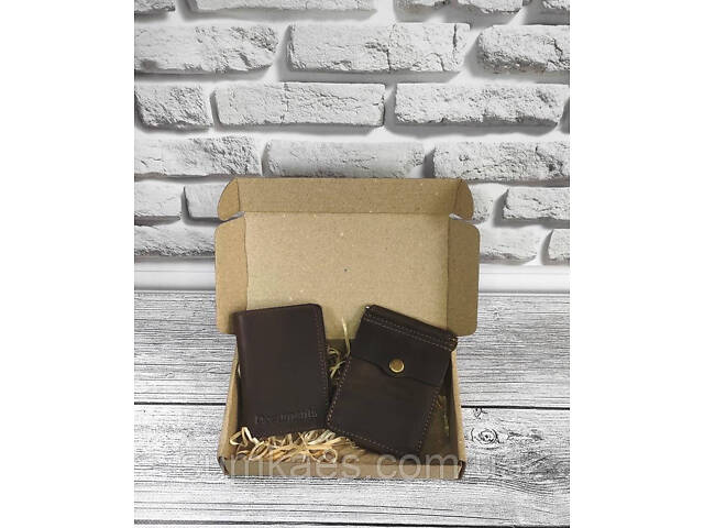 Подарунковий набір DNK Leather №10 (затискач + обкладинка на права, ID паспорт) коричневий - Фото 1