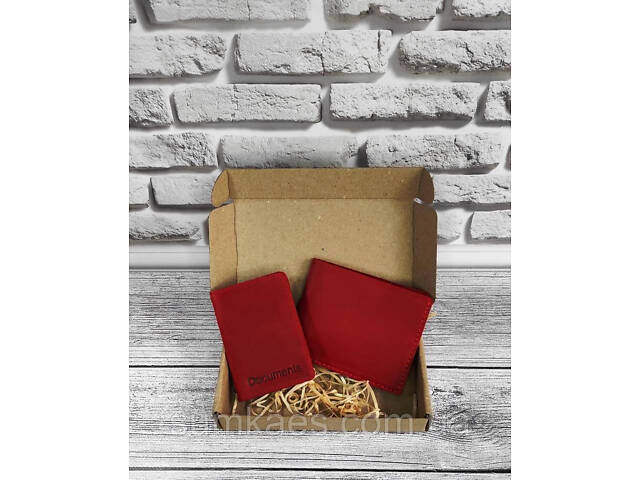 Подарунковий набір DNK Leather №2 (портмоне + обкладинка на права, ID паспорт) червоний - Фото 1