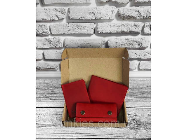 Подарунковий набір DNK Leather №4 (портмоне + ключниця + обкладинка на права, ID паспорт) червоний - Фото 1