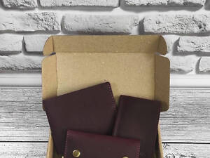 Подарунковий набір DNK Leather №4 (портмоне + ключниця + обкладинка на права, ID паспорт) бордовий