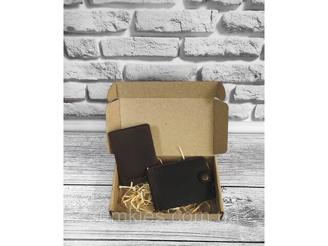 Подарунковий набір DNK Leather №6 (затискач + обкладинка на права, ID паспорт) коричневий - Фото 1