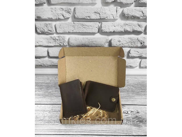 Подарунковий набір DNK Leather №6 (затискач + обкладинка на права, ID паспорт) хакі - Фото 1