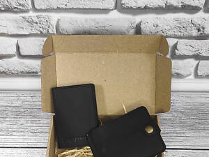 Подарунковий набір DNK Leather №6 (затискач + обкладинка на права, ID паспорт) чорний