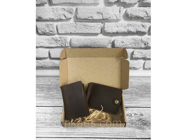 Подарунковий набір DNK Leather №6 (затискач + обкладинка на права, ID паспорт) хакі - Фото 1