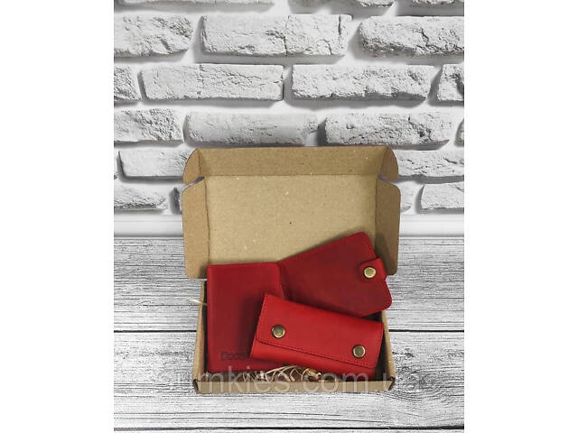 Подарунковий набір DNK Leather №7 (затискач + обкладинка на права, ID паспорт + ключниця) червоний - Фото 1