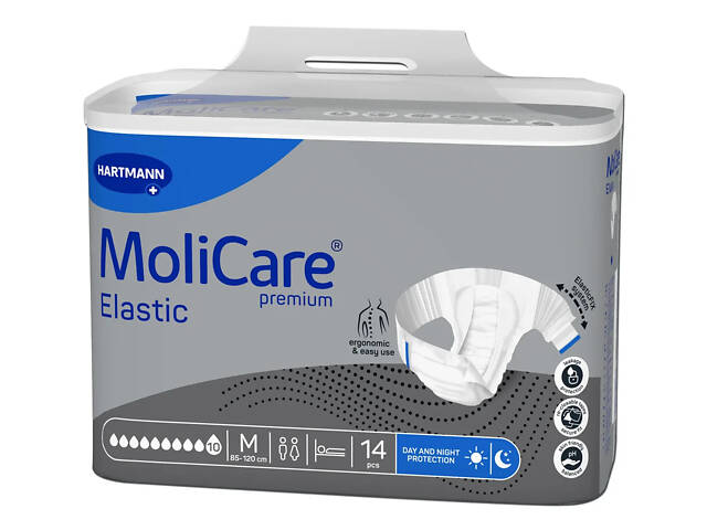 Підгузки нічні для дорослих Paul Hartmann MoliCare Premium Elastic 10 крапель M 14 шт. - Фото 1