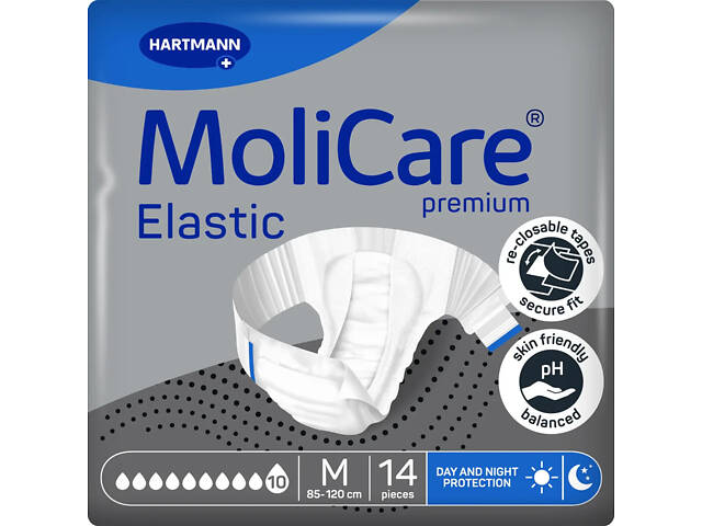 Підгузки нічні для дорослих Paul Hartmann MoliCare Premium Elastic 10 крапель M 14 шт. - Фото 2