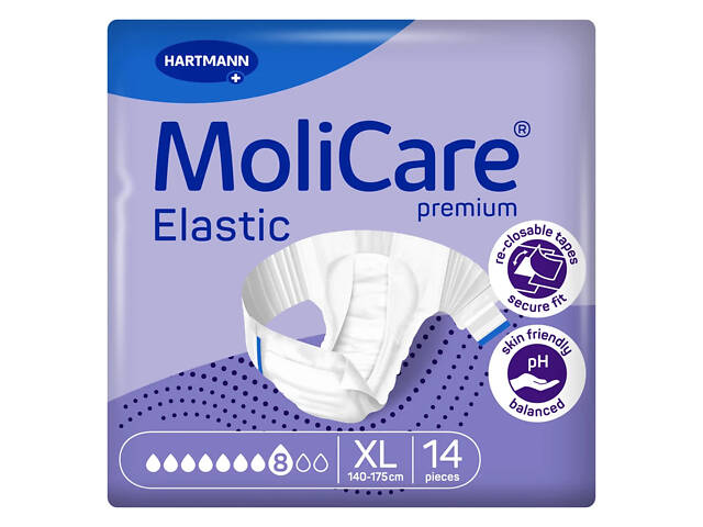 Підгузки Paul Hartmann MoliCare Premium Elastic XL 8 крапель для дорослих 14 шт. - Фото 2