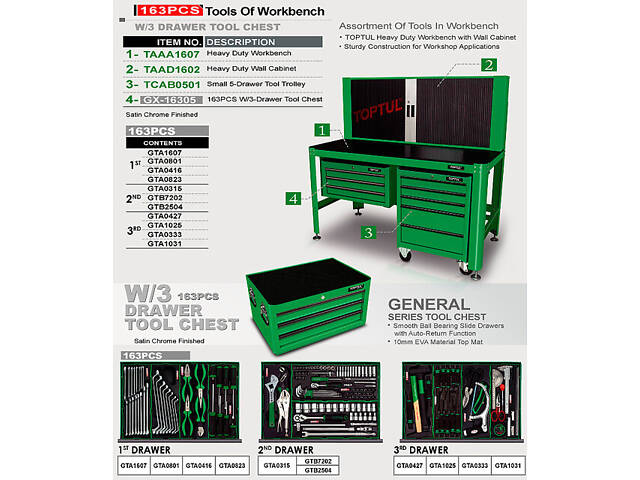 Підкатна інструментальна візок TOPTUL 5 секцій (під верстак) TCAB0501 - Фото 2