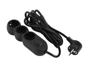 Подовжувач мережевий 2E Plus 3хТип F, 3х1мм кв, 10A, 3м, чорний (2E-U03VES3MBK)