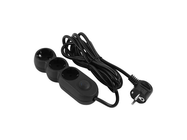 Подовжувач мережевий 2E Plus 3хТип F, 3х1мм кв, 10A, 3м, чорний (2E-U03VES3MBK) - Фото 1