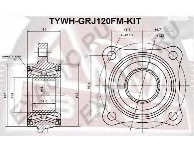 ПОДШИПНИК СТУПИЧНЫЙ ПЕРЕДНИЙ КОМПЛЕКТ (TOYOTA LAND CRUISER PRADO 120 2002-2009) ASVA TYWHGRJ120FMKIT на TOYOTA LAND CRUI