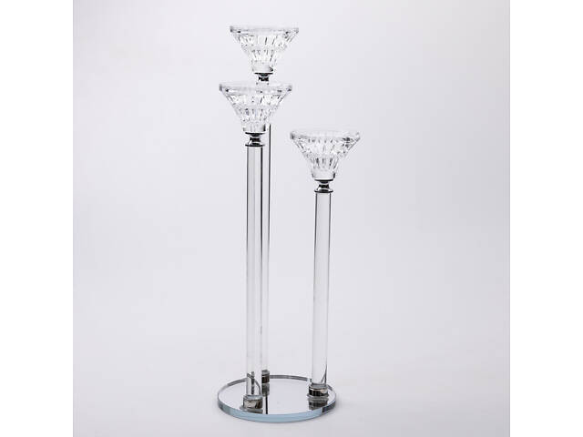 Подсвечник стеклянный на 3 свечи 12×37 см подсвечник декоративный прозрачный на ножке