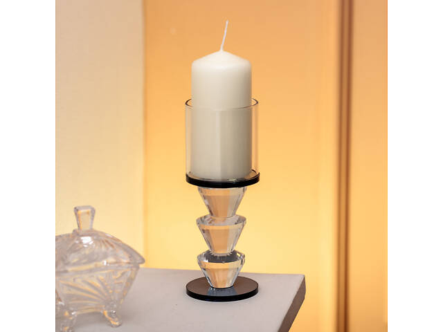 Підсвічник скляний 6×15.7 см на одну свічку підсвічник келих на ніжці декоративний Сірий HP-4-21L - Фото 3