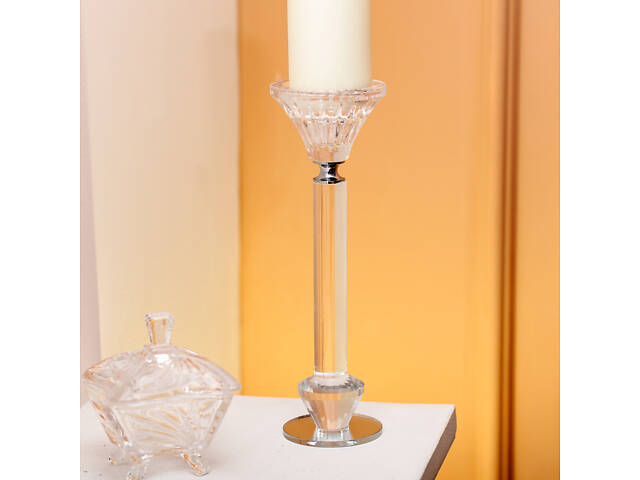 Підсвічник скляний на ніжці 6×21.3 см прозорий декоративний підсвічник на стіл HP-4-12L - Фото 3