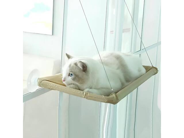 Підвісне віконне ліжечко для кота RESTEQ 55×35 см — гамак на вікно, лежак для кота, спальне місце на присосках - Фото 1