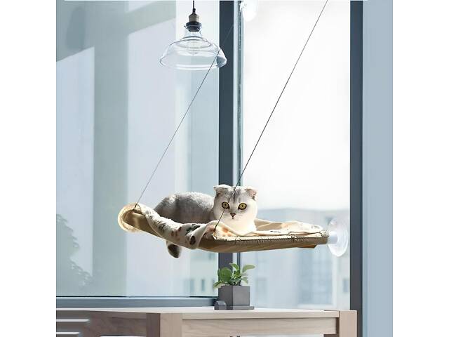 Підвісне віконне ліжечко для кота RESTEQ 55×35 см — гамак на вікно, лежак для кота, спальне місце на присосках - Фото 2